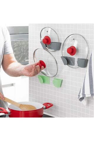 3 supporti adesivi per coperchi di casseruole - Grigio e verde