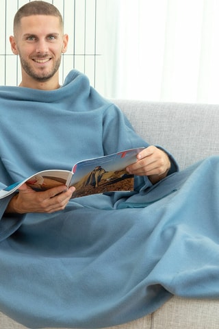 Set coperta semplice e 2 pantofole riscaldabili nel microonde - Blu