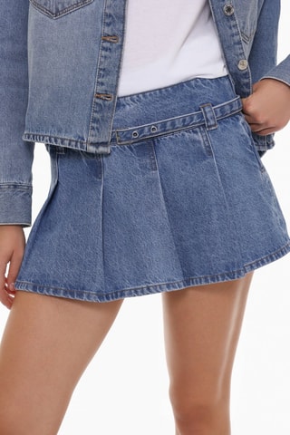 Jupe plissée en jean taille haute - Ciel