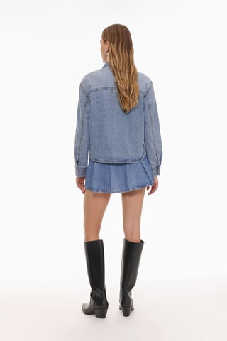 Jupe plissée en jean taille haute - Ciel