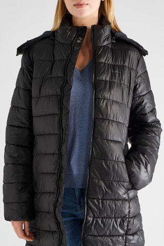 Piumino lungo con cappuccio - Nero