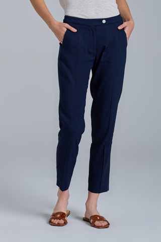 Linnen Broek Hoge Taille - Marineblauw