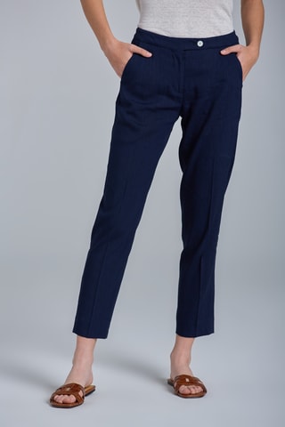 Linnen Broek Hoge Taille - Marineblauw