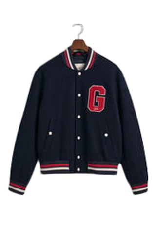 Wollen Baseball Jasje Regular Fit - Marineblauw