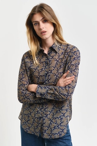 Zijden Blouse - Beige en Marineblauw