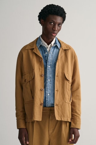 Linnen Jasje Relaxed Fit - Beige en Mosterdgeel