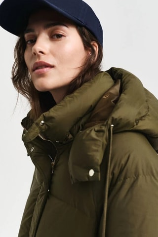 Lange gewatteerde jas met capuchon - Kaki
