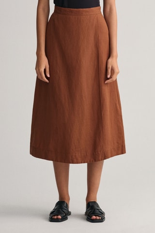 Linnen Midi-Wikkelrok - Bruin