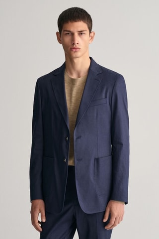 Linnen Colbert Slim Fit - Marineblauw