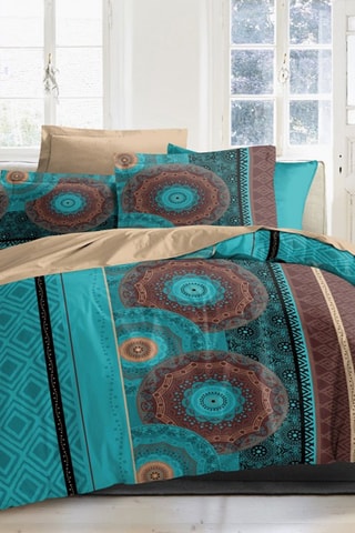 Conjunto de edredão em algodão 57 fios/cm² - Azul e castanho