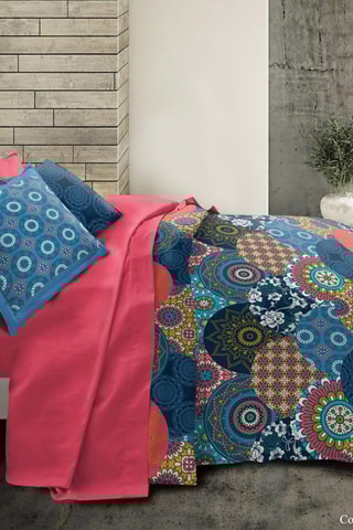 Conjunto de edredão em algodão 57 fios/cm² - Azul e rosa