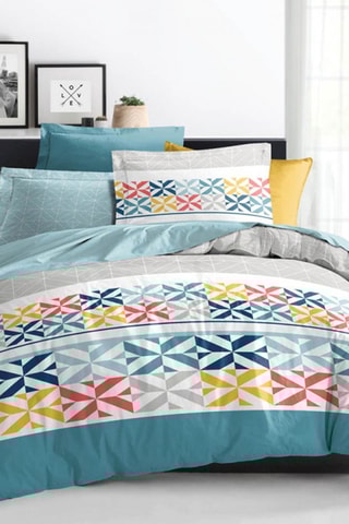 Conjunto de edredão reversível em algodão 57 fios/cm² - Azul