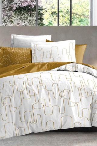 Conjunto de lençóis reversível em algodão 57 fios/cm² - Branco e mostarda