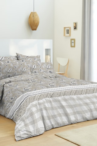 Conjunto de cama reversível em algodão Floral Taupe - 57 fios/cm² - Toupeira