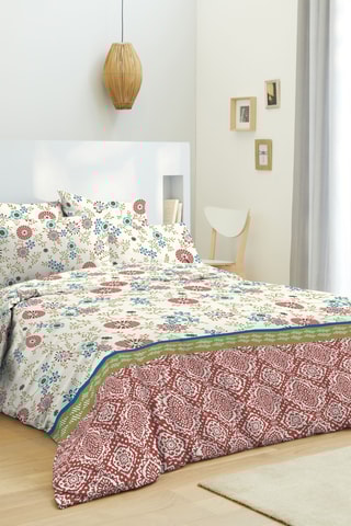 Conjunto de cama reversível em algodão Nature Rouge - 57 fios/cm² - Vermelho e branco