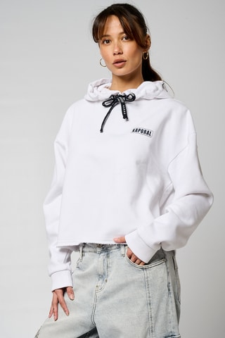 Sweater Regular Fit met Capuchon Vlap - Wit