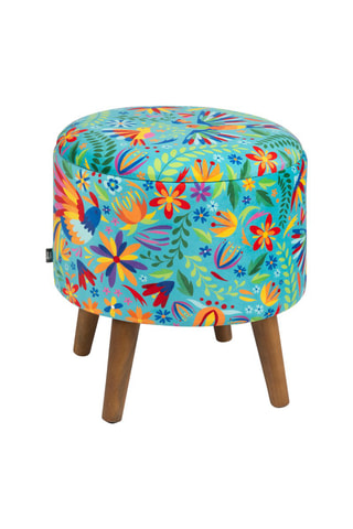 Puf con arcón Mexican - Turquesa - Tacto aterciopelado