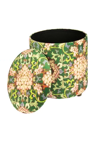 Puf con arcón La V.D. Seta - Verde oscuro y beige - Tacto aterciopelado