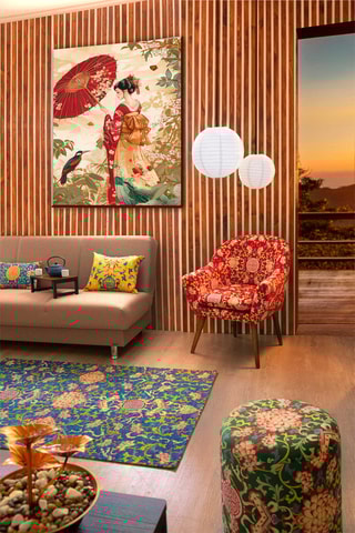 Puf con arcón La V.D. Seta - Verde oscuro y beige - Tacto aterciopelado