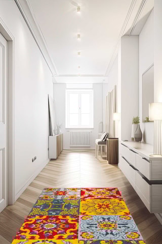 Alfombra de pasillo Trinacria - Rojo, azul y amarillo - 55 x 110 cm