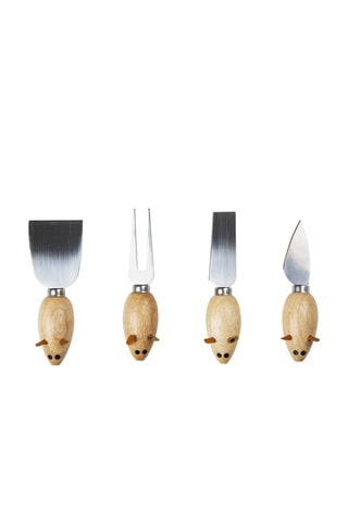 4 cuchillos para queso de acero inoxidable y madera Mouse - 13 cm