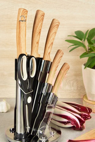 Bloque de 8 piezas de acero inoxidable Black wood