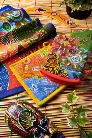 Manopla de cocina Aboriginal - Rojo y verde