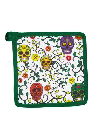 Agarrador cuadrado Calavera - Blanco y verde