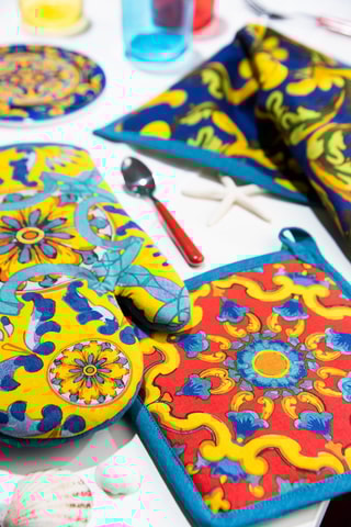 Agarrador cuadrado Trinacria - Rojo y azul