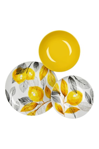 Vajilla de porcelana y gres Lemon Grey - 18 piezas