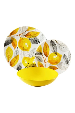 Vajilla de porcelana y gres Lemon Grey - 18 piezas