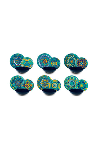 Vajilla de porcelana y gres Mandala - 18 piezas