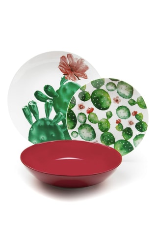 Vajilla de porcelana Flora Cactus -  18 piezas