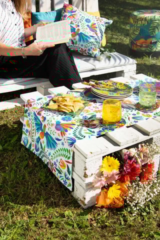 Camino de mesa - Blanco y azul - 45 x 140 cm