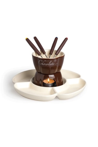 Juego fondue de chocolate - 8 piezas  - Crema y marrón