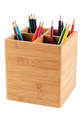 Soporte de bambú para cubiertos - 13,5 x 13,5 x 14,5 cm