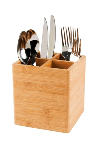 Soporte de bambú para cubiertos - 13,5 x 13,5 x 14,5 cm