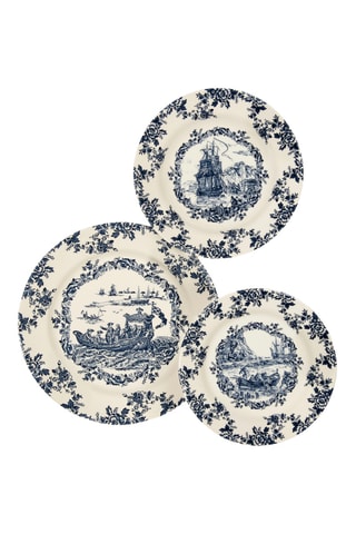 3 platos de cerámica les Voyages Bleu - 28 x 28 x 5 cm