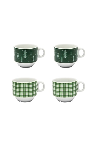 4 tazas de expreso de porceana y soporte Green Winter - 5 piezas