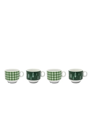 4 tazas de expreso de porceana y soporte Green Winter - 5 piezas