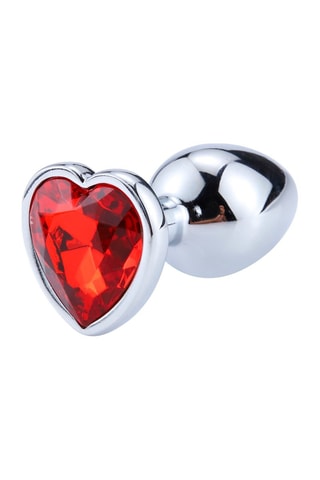 Plug anal con joya de corazón - Rojo - 6,2 cm