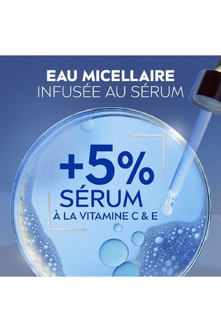 Agua micelar desmaquillante con sérum y vitaminas C y E - Piel apagada y sensible - 400 ml