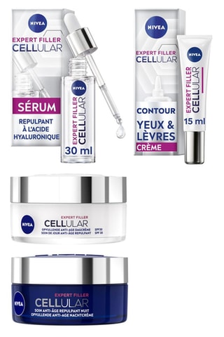 Sérum Cellular Expert Filler, crema para contorno de ojos y para labios y tratamiento de día antiedad rellenador FPS 30, tratamiento de noche antiedad - 30, 15, 50 y 50 ml