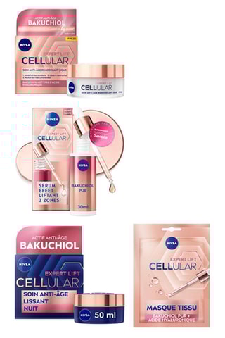 Tratamiento de día, sérum 3 zonas, tratamiento de noche Cellular Expert Lift y 2 mascarillas de noche Expert Lift - 50, 30 y 50 ml