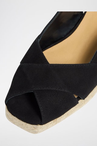 Espadrillas con zeppa in pelle scamosciata Diana - Nero 