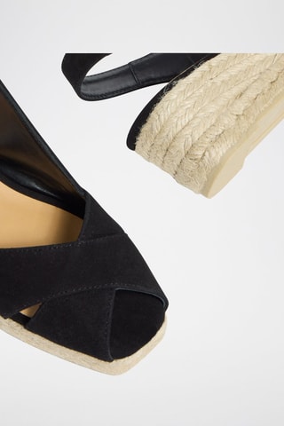 Espadrillas con zeppa in pelle scamosciata Diana - Nero 