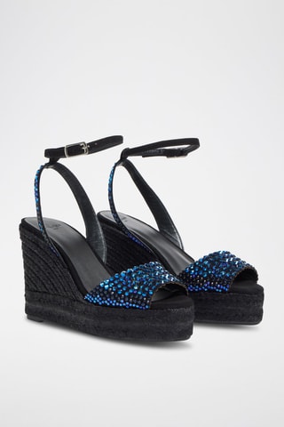 Espadrillas con zeppa in pelle Bali - Nero 