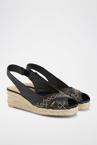 Espadrillas con zeppa in pelle Diana - Nero 