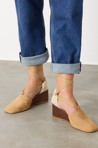 Espadrillas con zeppa in pelle scamosciata Galia - Beige