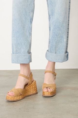 Espadrillas con zeppa in pelle scamosciata Thea - Beige